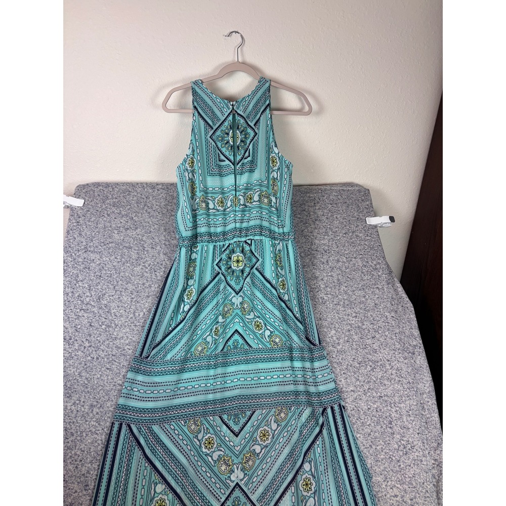 New York & Company Maxi Dress Women L Turquoise Geometric Halter Romper Lining - Picture 2 of 9